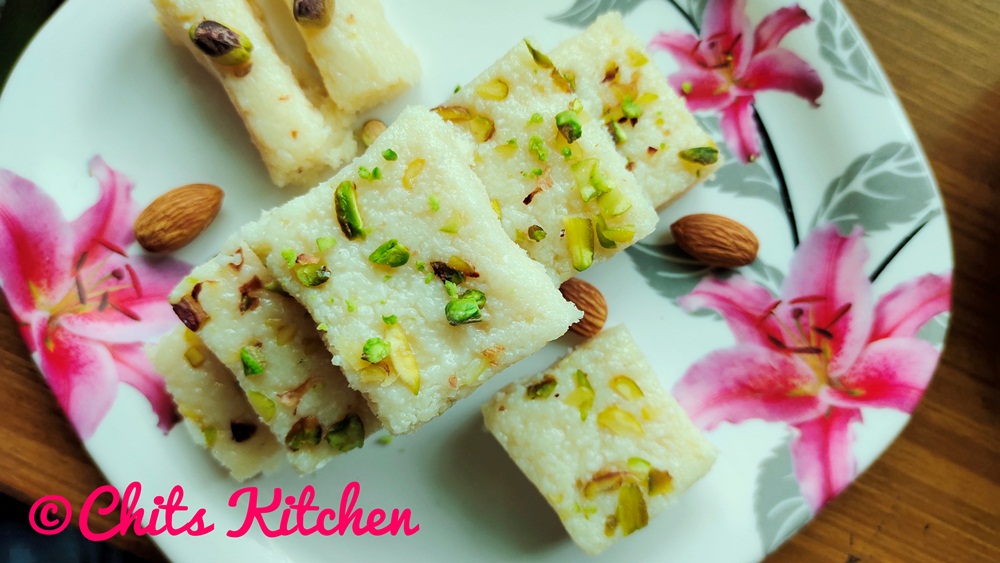 Coconut Barfi with Condensed Milk/Nariyal Ki Barfi/Kopra Pak